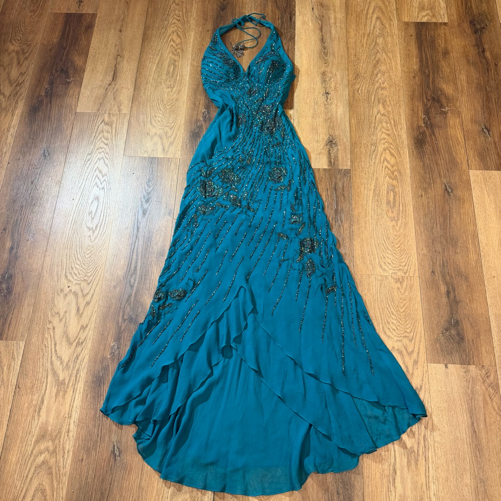 Vintage 100% Silk Beaded Dress Vintage Sue Wong Dress Vintage Beaded Dress Teal